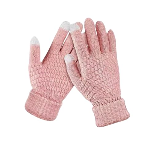 Lafefe Gestrickte Thermohandschuhe für Damen, Touchscreen-Winterhandschuhe, dicke Fleece-gefütterte Strickhandschuhe, winddicht, hält warm, Touchscreen-Handschuhe, rose, One size von Lafefe