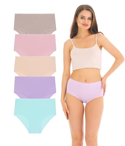 Damen Unterhosen Hohe Taille Spitze Slips Baumwolle Unterwäsche 5er Pack, Multicolor L von Lafem
