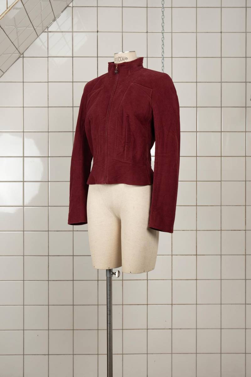 90Er Jahre Mugler Jacke Aus Weinrotem Moleskin von Lafirynda
