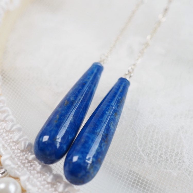 Natürlicher Lapis Lazuli Und Sterling Silber Tropfen Ohrringe, Sse016A von Laflorajewelryco