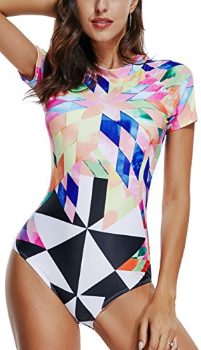 LafyKoly Damen Einteiler Langarm Rash Guard UV-Schutz Gedruckt Surfen Badeanzug Bademode Badeanzug - Wei� - XX-Large von LafyKoly