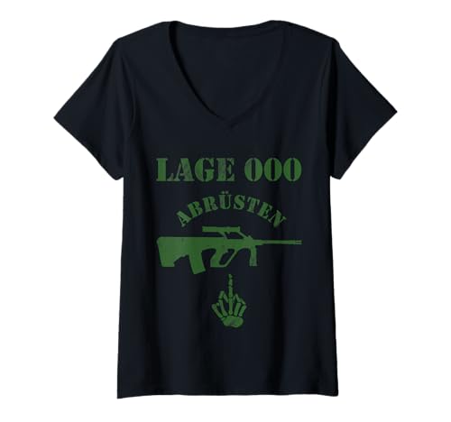 Damen Lage 000 Soldat Abrüsten Bundesheer NEU T-Shirt mit V-Ausschnitt von Lage 000 Bundesheer Abrüsten Bundeswehr NEU