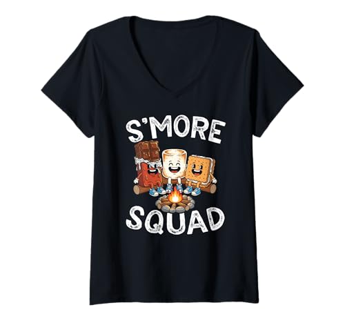 Damen S'more Squad Schokolade Marshmallow Funny Smores Lover T-Shirt mit V-Ausschnitt Damen S'more Squad Schokolade Marshmallow Funny Smores Lover T-Shirt mit V-Ausschnitt von Lagerfeuer-freunde Marshmallow-schokolade Camping