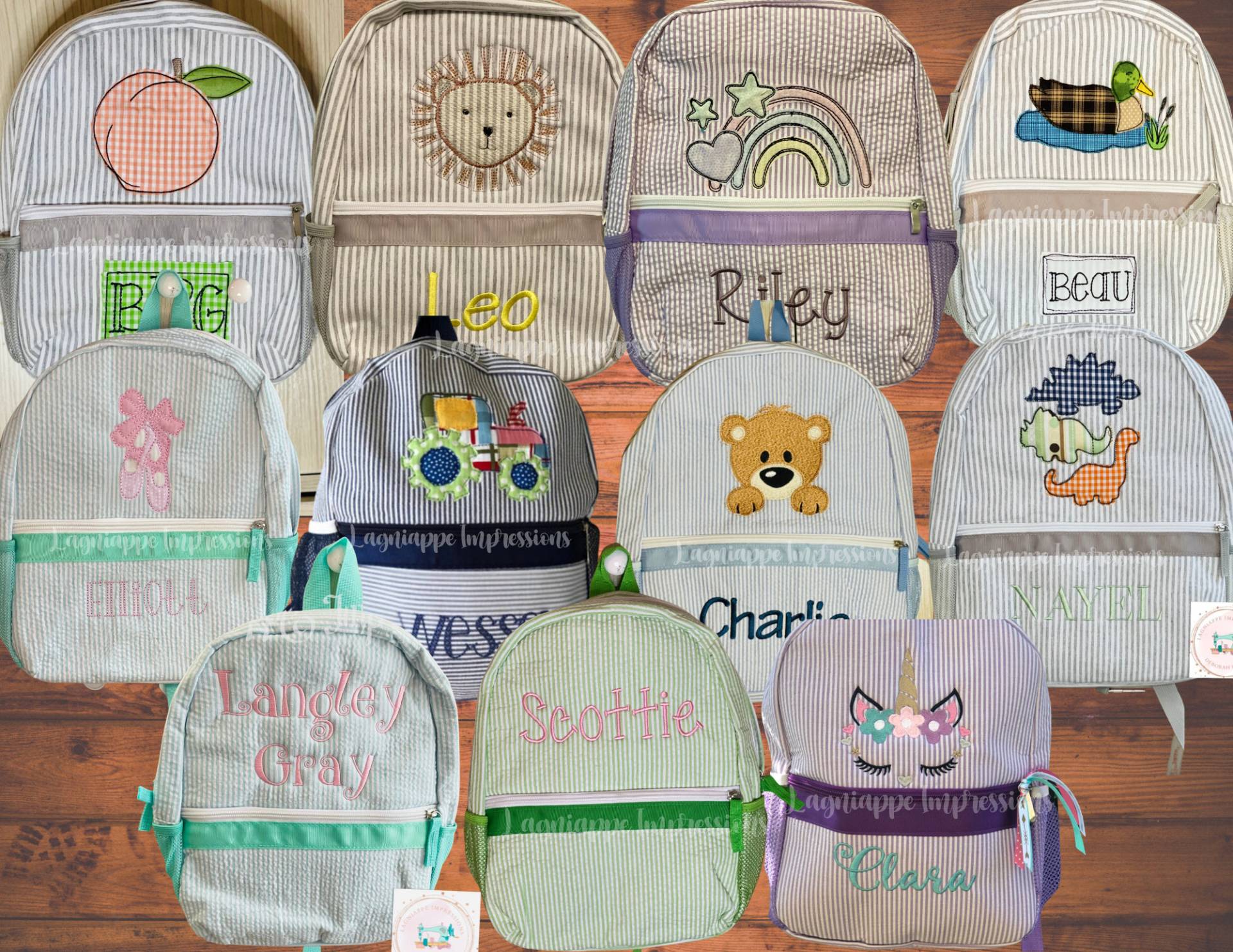 Personalisierter Kleinkind-Rucksack Seersucker-Tasche Personalisierter Kleinkind-Rucksack Seersucker-Tasche von LagniappeImpressions