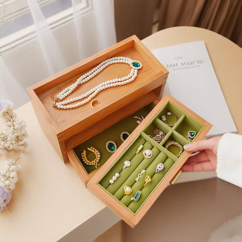 Cherry Wood Jewelry Box With Drawer, Green Velvet Interior Box, Custom Large Storage Ring Earring Organizer, Mom's Gift Cherry Wood Jewelry Box With Drawer, Green Velvet Interior Box, Custom Large Storage Ring Earring Organizer, Mom's Gift von LagoHFs
