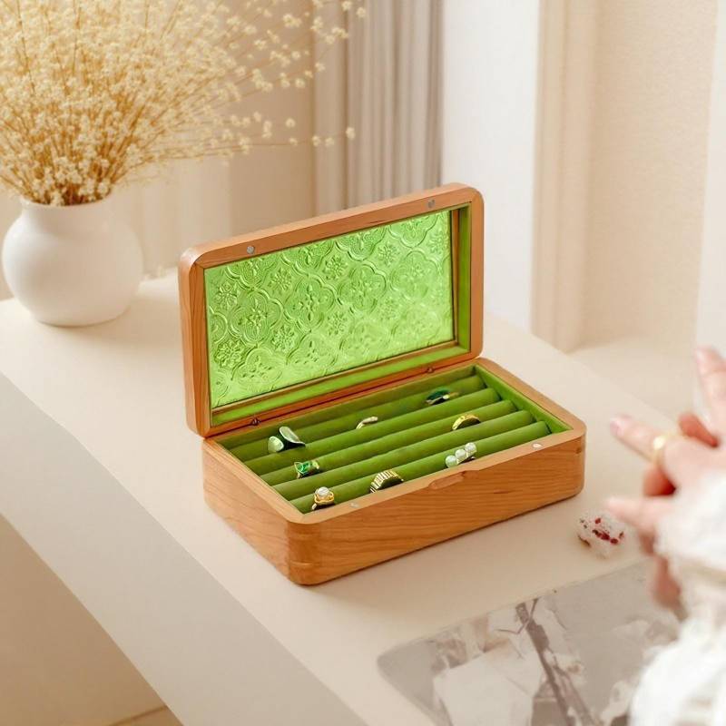 Green Portable Ear Studs Rings Box, Cherry Wood Flower Glass Jewelry Custom Earring Ring Storage Case, Bridal Wedding Box Birthday Gift Green Portable Ear Studs Rings Box, Cherry Wood Flower Glass Jewelry Custom Earring Ring Storage Case, Bridal Wedding Box Birthday Gift von LagoHFs