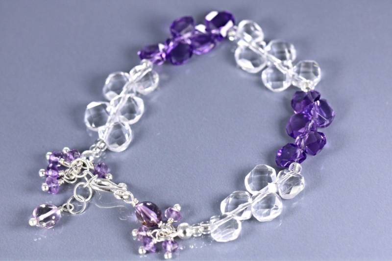Amethyst Und Bergkristall Gemustertes Sterling Silber Armband, Lila Klarer Quarz Armband Amethyst Und Bergkristall Gemustertes Sterling Silber Armband, Lila Klarer Quarz Armband von LagoonjewelryArt