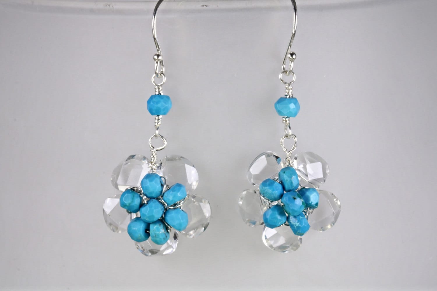 Dornröschen Blau Türkis Klar Quarz Blume Baumeln Ohrringe Dornröschen Blau Türkis Klar Quarz Blume Baumeln Ohrringe von LagoonjewelryArt