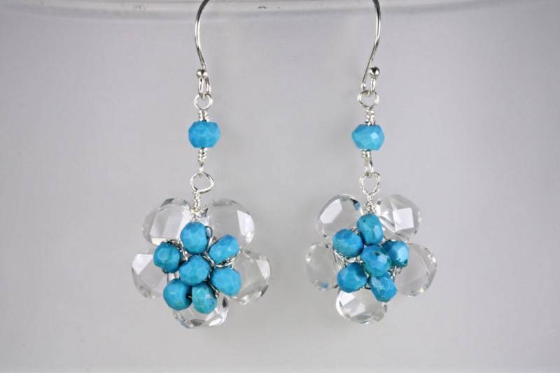 Dornröschen Blau Türkis Klar Quarz Blume Baumeln Ohrringe Dornröschen Blau Türkis Klar Quarz Blume Baumeln Ohrringe von LagoonjewelryArt