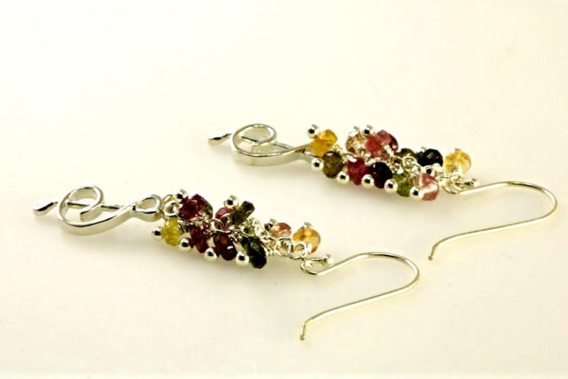 sterling Silber Musik Note Charme, Bunte Quarz Cluster Ohrringe, Regenbogen Ohrringe sterling Silber Musik Note Charme, Bunte Quarz Cluster Ohrringe, Regenbogen Ohrringe von LagoonjewelryArt