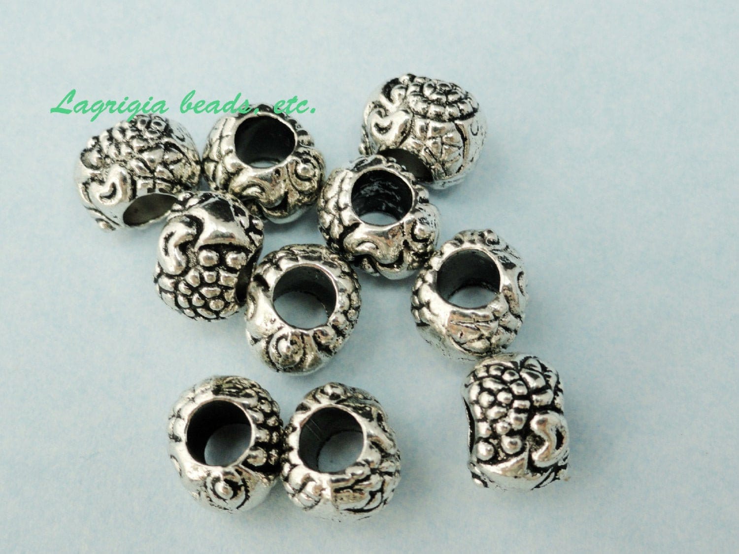 10 Großlochperlen Silver Pewter - Großhandel 10 Großlochperlen Silver Pewter - Großhandel von LagrigiaBeadsEtc