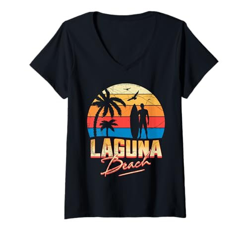 Damen Laguna-Strand T-Shirt mit V-Ausschnitt Damen Laguna-Strand T-Shirt mit V-Ausschnitt von Laguna Beach California Surfing Surf Ocean Vintage