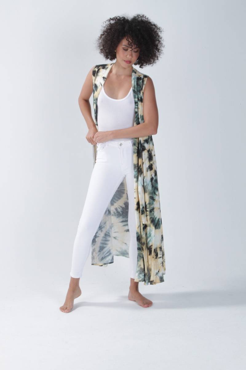 Tie Dye Grünes Kimono - Boho Langes Baumwoll Wickelkleid Handgefertigter Sommer Kaftan von LagutShop