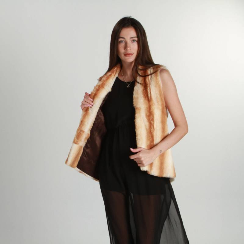 Handgefertigte Kaninchen Pelzweste Beige Winter Fashion Gilet von LagutShop