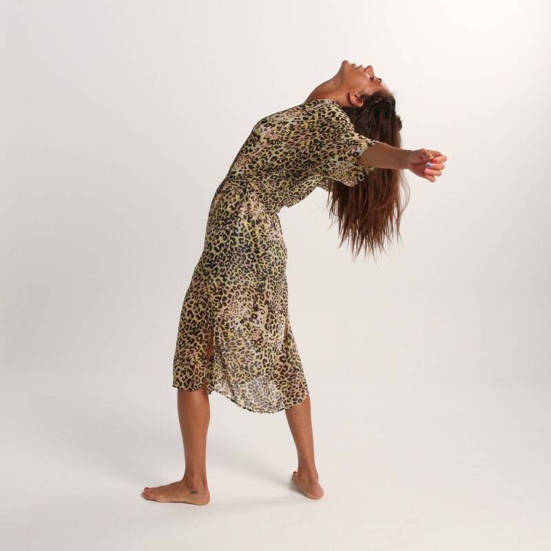 Leopard Print Kimono - Handgefertigter Boho Chic Gelb Erdtöne Kimono von LagutShop