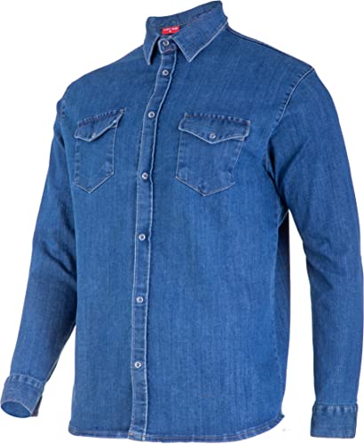 Lahti PRO Herren Jeanshemd Langarm Arbeitssweatshirt Baumwolle Sweatshirt Zip Neck | Größe: 2XL | Farbe: Blau | mit Taschen | Jeans von Lahti PRO
