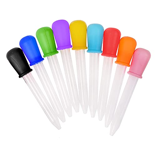 Lahviuu Dropper Pipetten,Liquid Dropper 5 ml 9er Pack Flüssige Tropfer aus Silikon und Kunststoff mit Schuppen Zwiebelspitze Transfer Eyedropper für Süßigkeiten Gummiartig Handwerk Kinder Multicolour von Lahviuu