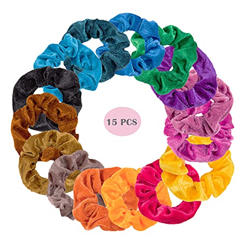Haargummis Samt,15pcs Scrunchies Gummiband Haarbänder Haar Accessoire Elastischer Bunte Haarschmuck Haarseil für Mädchen Damen Frauen Pferdeschwanz(15 Farben) von Lahviuu