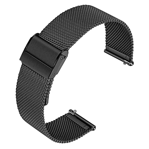 Lahviuu Metall Uhrenarmbänder 18mm,Smartwatch Armband Mesh Uhrenarmband Schnellverschluss Armband Uhren für Herren Damen Magnetverschluss Schwarz von Lahviuu