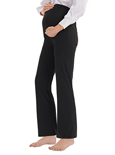 LaiEr Bequeme Umstandshosen Breites Bein Entspannende Yogahose mit extra Bauch-Panel Hosen Lounge Hosen Stretch Schwangerschaft Hose(Black,X-Small) von LaiEr