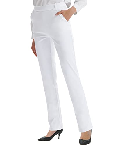 LaiEr Damen Bootcut Pullover Kleid Hosen Büro Business Casual Yoga Arbeit Hosen mit Taschen gerade Beine(White,Large) von LaiEr