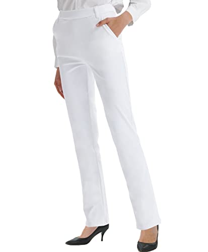 LaiEr Damen Bootcut Pullover Kleid Hosen Büro Business Casual Yoga Arbeit Hosen mit Taschen gerade Beine(White,Medium) von LaiEr