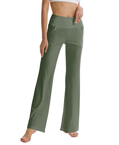 LaiEr Damen Bootcut Yogahose mit Taschen, hohe Taille, ausgestelltes Bootleg Yoga Workout Hose mit Seitentaschen von LaiEr