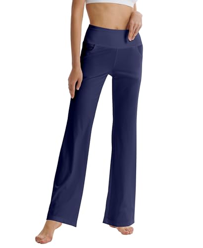 LaiEr Damen Bootcut Yogahose mit Taschen, hohe Taille, ausgestelltes Bootleg Yoga Workout Hose mit Seitentaschen.Dunkelblau.XXXL von LaiEr