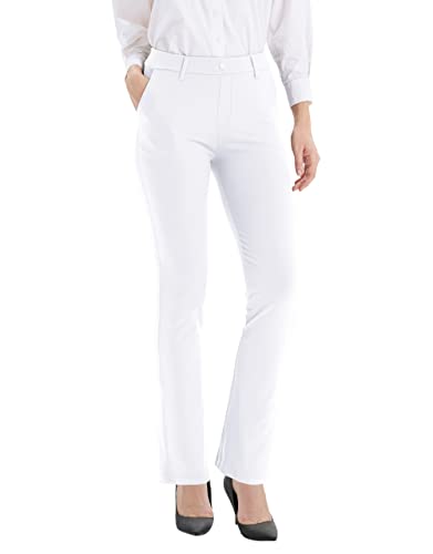 LaiEr Damen Kleiderhosen Gürtel Schleifen Stretch Arbeit Hosen Business Casual Gerade Bein Yoga Bootcut Hosen mit Taschen(White,Large) von LaiEr