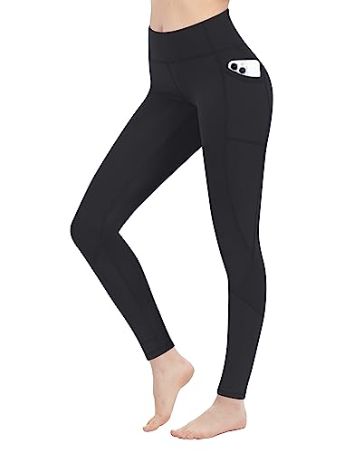 LaiEr Damen Leggings High Waist Yoga Hosen Leggings mit Taschen Workout Laufen Leggings Workout Tights(Black,X-Small) von LaiEr