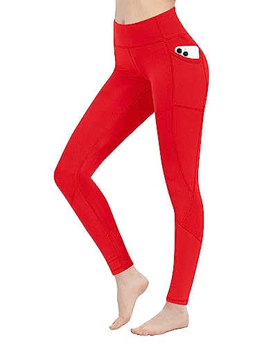 LaiEr Damen Leggings High Waist Yoga Hosen Leggings mit Taschen Workout Laufen Leggings Workout Tights(Red,Medium) von LaiEr