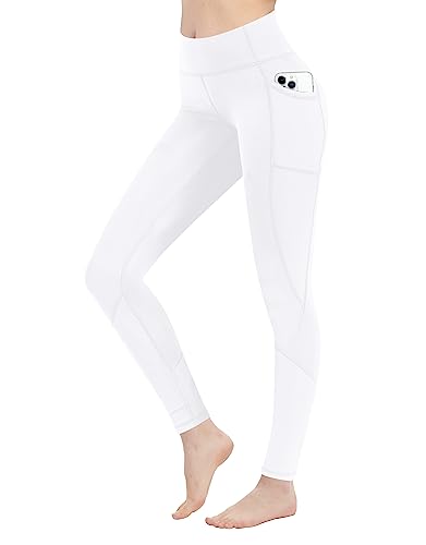 LaiEr Damen Leggings High Waist Yoga Hosen Leggings mit Taschen Workout Laufen Leggings Workout Tights(White,Large) von LaiEr