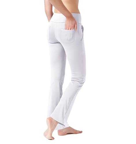 LaiEr Damen Yogahose, Fitness Hosen, Home Casual Hosen mit 4 Taschen, Hohe Taille Arbeitshose, 4-Wege elastische Enge Bauchhose Lange Schlaghose(XS) von LaiEr