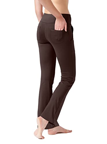 LaiEr Damen Yogahose, Fitness Hosen, Home Casual Hosen mit 4 Taschen, Hohe Taille Arbeitshose, 4-Wege elastische Enge Bauchhose Lange Schlaghose(L) von LaiEr