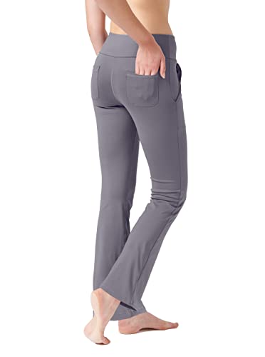 LaiEr Damen Yogahose, Fitness Hosen, Home Casual Hosen mit 4 Taschen, Hohe Taille Arbeitshose, 4-Wege elastische Enge Bauchhose Lange Schlaghose(XL) von LaiEr