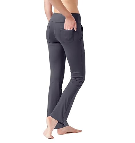 LaiEr Damen Yogahose, Fitness Hosen, Home Casual Hosen mit 4 Taschen, Hohe Taille Arbeitshose, 4-Wege elastische Enge Bauchhose Lange Schlaghose(M) von LaiEr