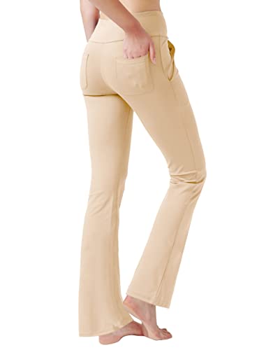 LaiEr Damen Yogahose mit 4 Taschen Hohe Taille Arbeitshose 4 Wege Stretch Bauchkontrolle Lange Schlaghose(L) von LaiEr