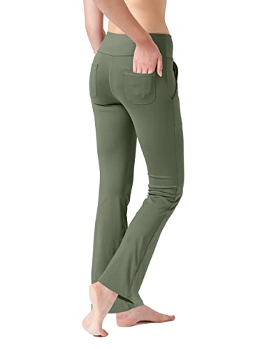 LaiEr Damen Yogahose, Fitness Hosen, Home Casual Hosen mit 4 Taschen, Hohe Taille Arbeitshose, 4-Wege elastische Enge Bauchhose Lange Schlaghose(S) von LaiEr