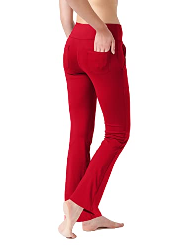 LaiEr Damen Yogahose, Fitness Hosen, Home Casual Hosen mit 4 Taschen, Hohe Taille Arbeitshose, 4-Wege elastische Enge Bauchhose Lange Schlaghose(XL) von LaiEr