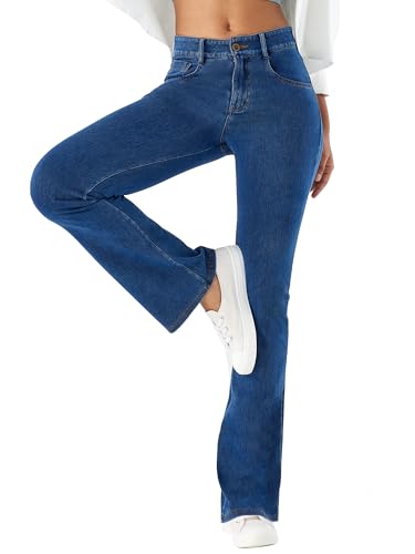 LaiEr Damen hohe Stretch Yoga Jeans,Skinny und Hüfte Heben Reißverschluss Sweatpants,Weiche und Bequeme Slight Bootcut Hose für Sport und Fitness Workout,Fashionable und Casual Match.(Mid BlueM) von LaiEr