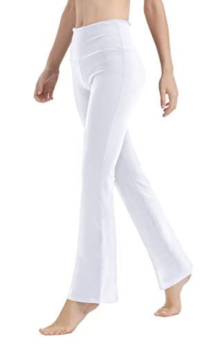 LaiEr Yogahose für Damen, Bauchkontrolle, Workout, Bootleg-Hose, hohe Taille, 4-Wege-Stretch-Hose mit Innentaschen(White,Medium) von LaiEr