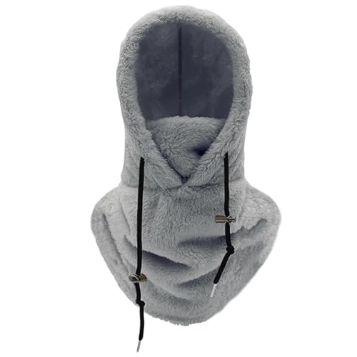 LaiYN Thermo-Sturmhaube Aus Sherpa-Fleece Mit Kapuze, Skimaske, Winter-Sturmhaube for Kaltes Wetter, Winddicht, Verstellbar, Warme Kapuze, Mütze, Schal(Gray) von LaiYN
