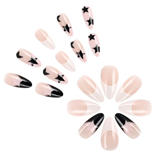 24pcs Press Auf Nägeln Mandelkleber Französischen Gefälschten Designs Falsche Künstliche Geschenke Für Frauen Mädchen Nagel Coffin Mandel Französisches Nagel von Laikoutd