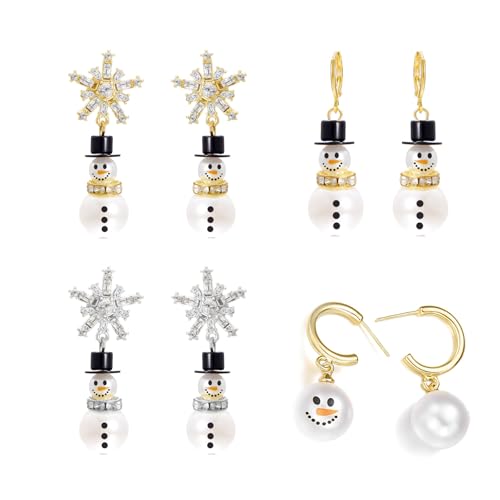 Eleganter Charme Weihnachtsohrringe Pack Von 4 Einschließlich Schneemann Und Schneeflockenstilen Zum Feiern Festival Holiday Festis Ohrschmuck von Laikoutd