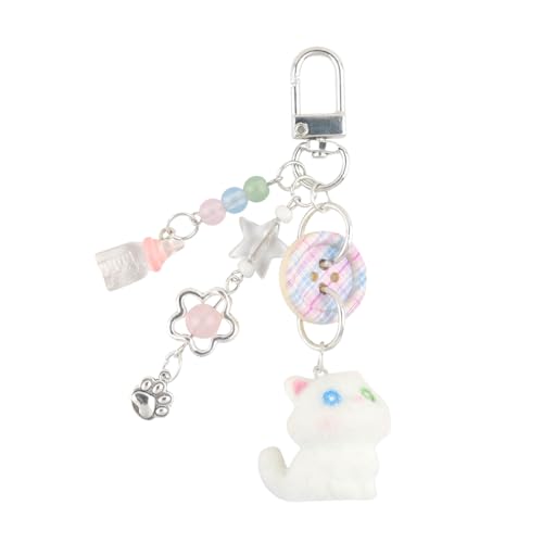 Entzückender Katzen Cartoon Telefon Charme Keychain Plaids Button Telefon Anhänger Für Studenten Und Jugendliche Frauen Präsentieren Farbenfrohe Schlüsselbund von Laikoutd