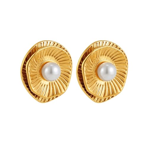 Frauen Mit Goldplattiertem Robusten Edelstahlohrringen Mit Stilvoller Doppelschicht Und Perlen Casual Wear Tägliches Gebrauch Party Accessoire Ohrringe von Laikoutd