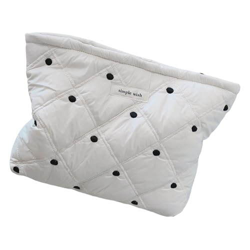 Gesteppte Make-up-Tasche für Damen, große Kapazität, Baumwolle, Kosmetiktasche, organisiert, tragbar, für Reisen und Outdoor, Schwarze Punkte von Laikoutd