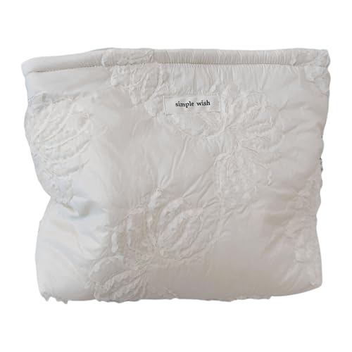 Gesteppte Make-up-Tasche für Damen, große Kapazität, Baumwolle, Kosmetiktasche, organisiert, tragbar, für Reisen und Outdoor, Spitzenstickerei von Laikoutd