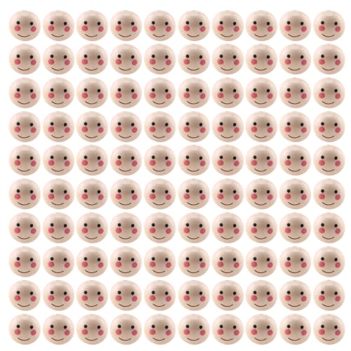 Laikoutd 100 Stück Holz Lose Perlen Runde Abstandshalterkugel Perlen Mit Loch Lächelnde Gesicht Puppenperlen Juwelier Herstellen Von Handwerksblächen 20 Mm Kugel Perlen Kette von Laikoutd