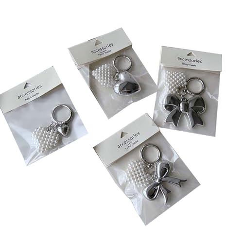 Laikoutd 4pcs Elegante Perlen Herz Bowknot Schlüsselbund Charme Perlenschlüsselring Mode Tasche Anhänger Für Taschen Und Geldbeutelschlüsselkette von Laikoutd